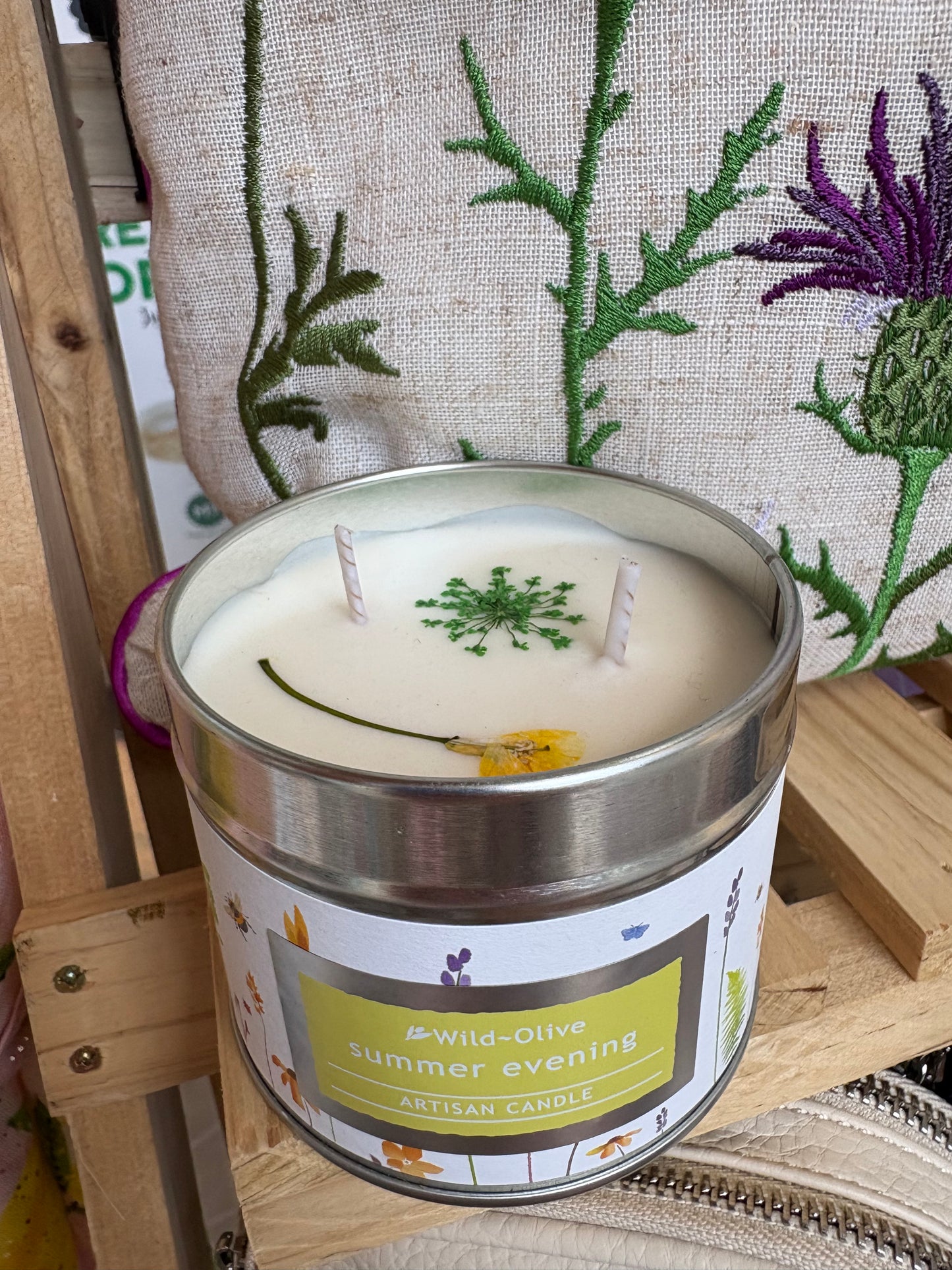 Summer evening pressed flower artisan candle