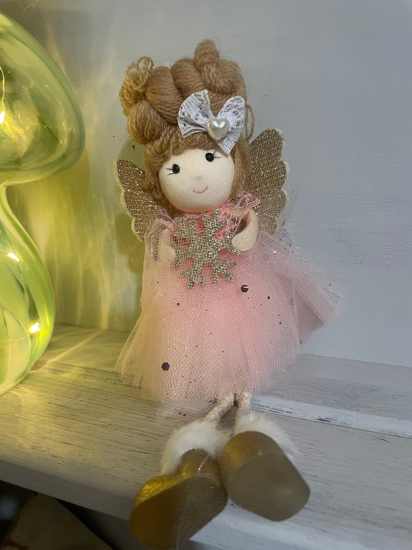 White sparkle angel -festive fairy shelf sitter decoration - pink