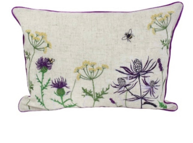 Thistle embroidered cushion oblong