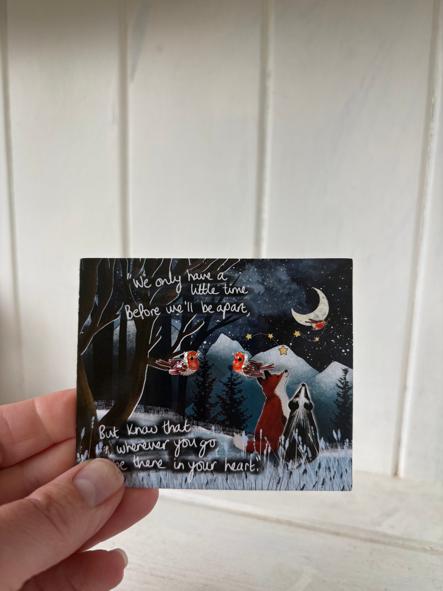 Fox under the moon “in your heart” Robin sliver plated earrings