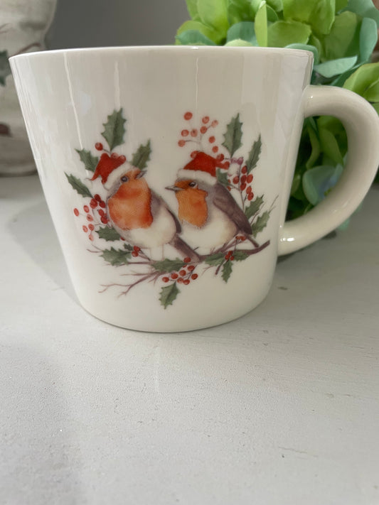 Robin and berries stoneware mug