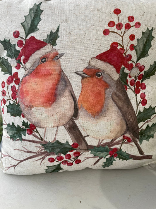 Robin and berries cushion