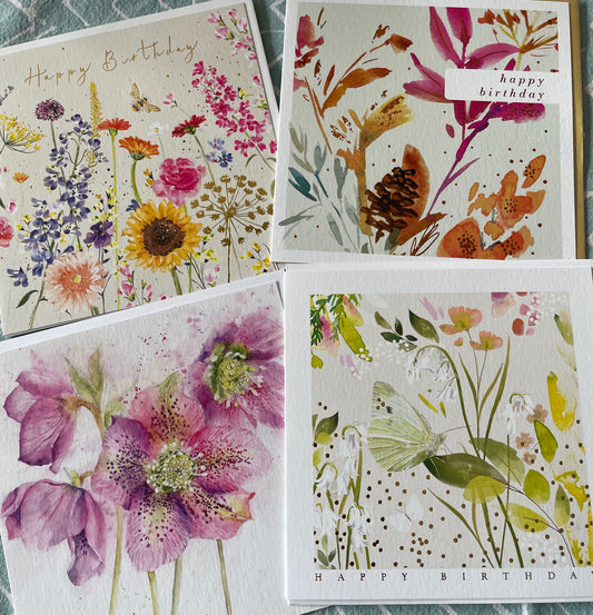 Pack of 4 - recycled, British- made, Eco friendly cards- Love flowers