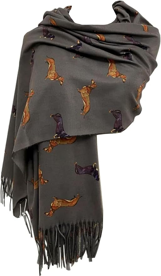 Cashmere blend dachshund design scarf - grey