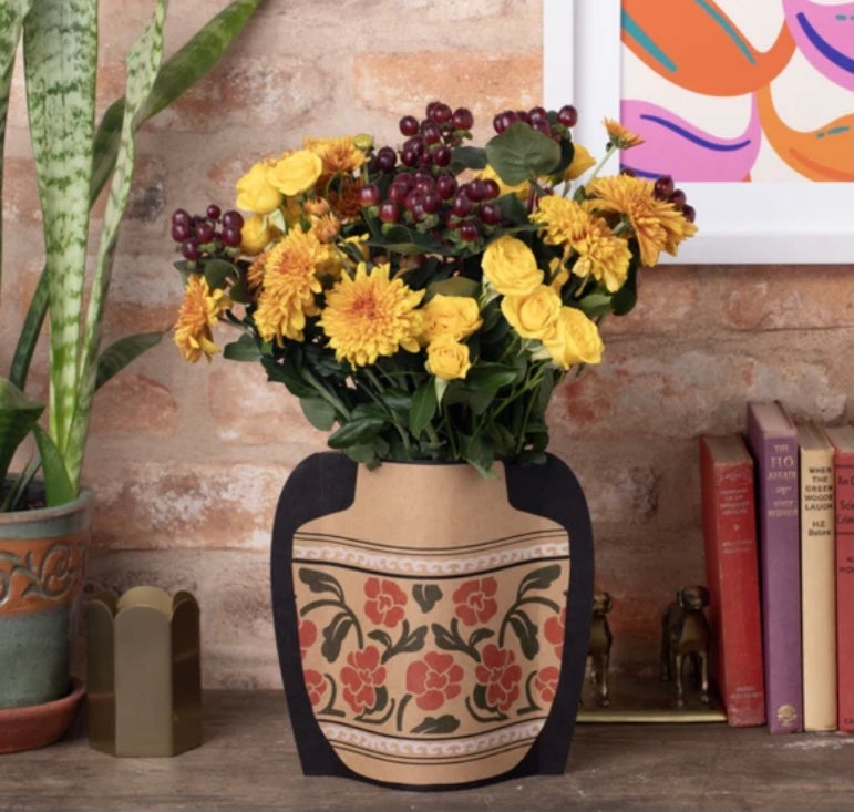 Reversible cardboard design vase- red flower