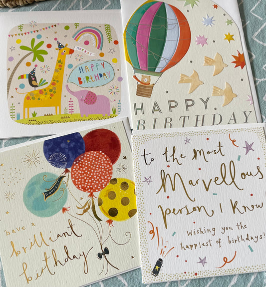 Pack of 4 - recycled, British made, Eco friendly cards - Balloon fun