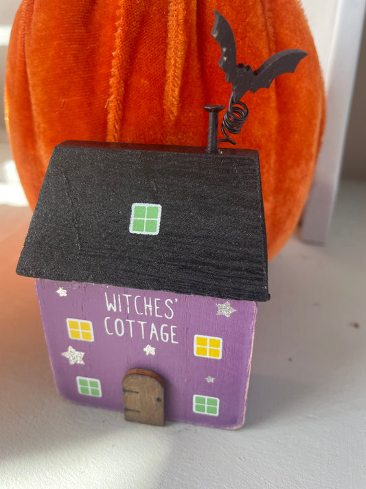 Handmade wood Halloween decor - witches cottage