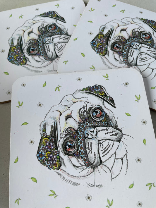 Pug coasters - x 3