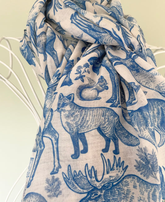 Countryside design scarf - blue and white