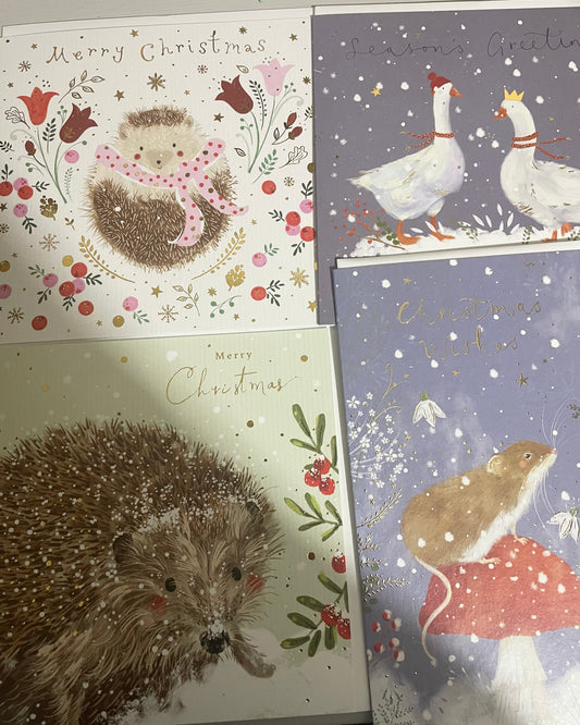 Christmas card pack of 4- printed in Britain on 100% recycled card - animals