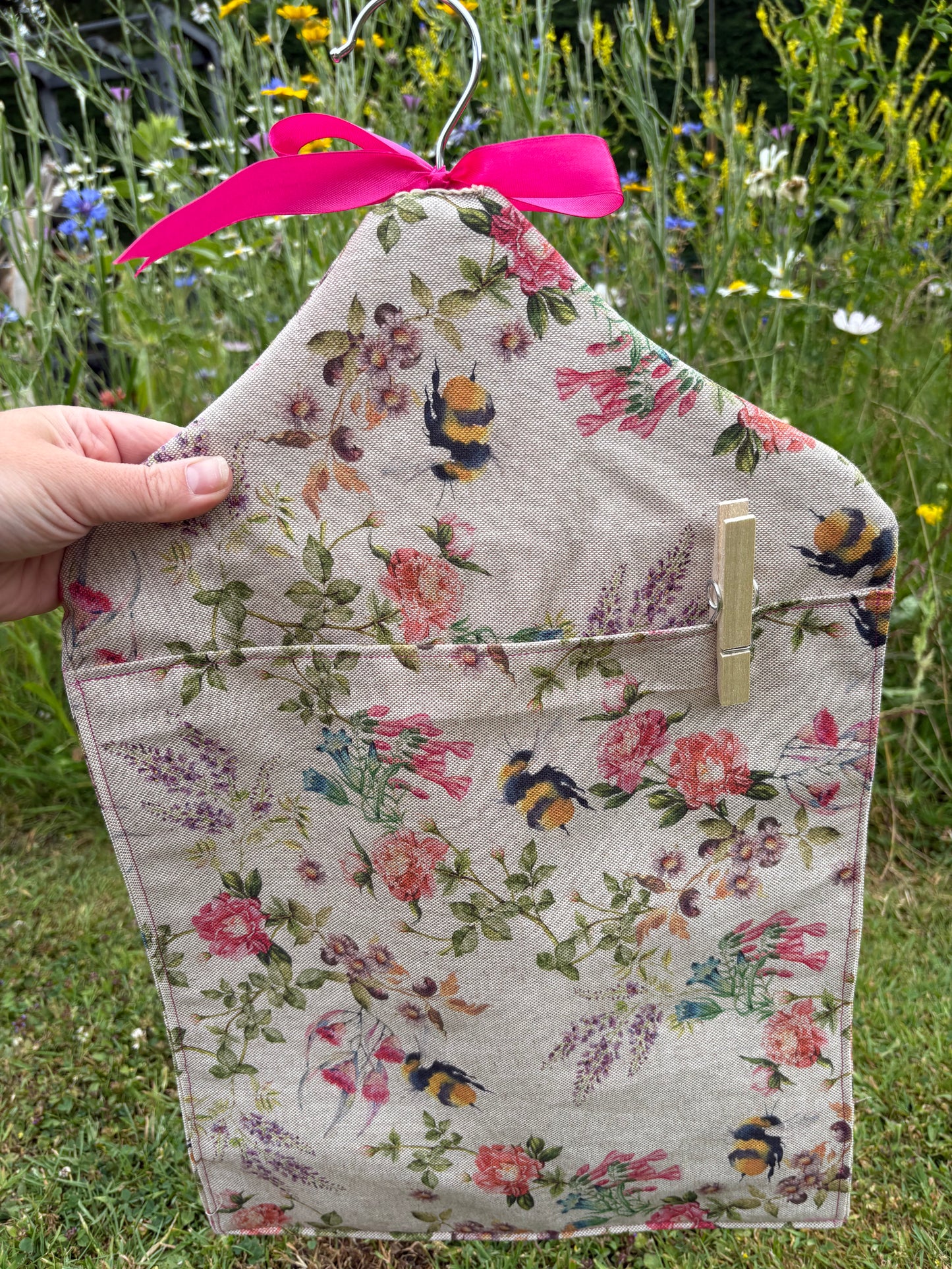 Handmade peg bag by Rosie bee and flowers