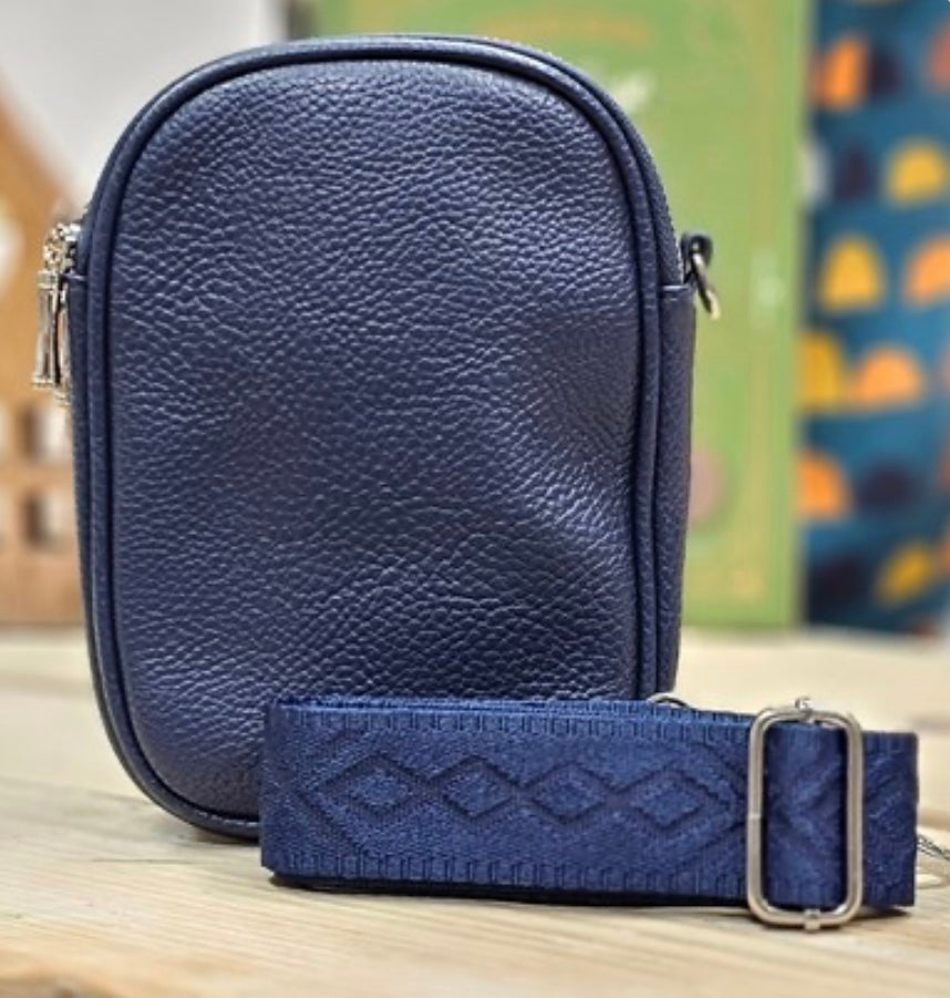Double zip cross body bag blue