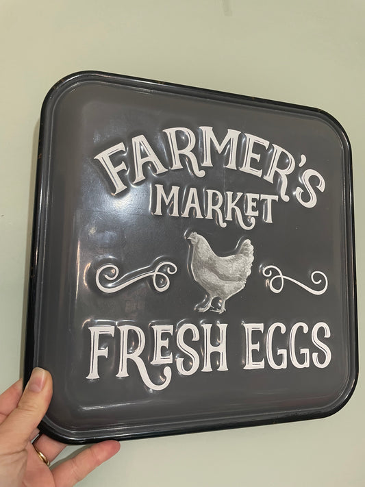 Farmers market fresh eggs metal plaque