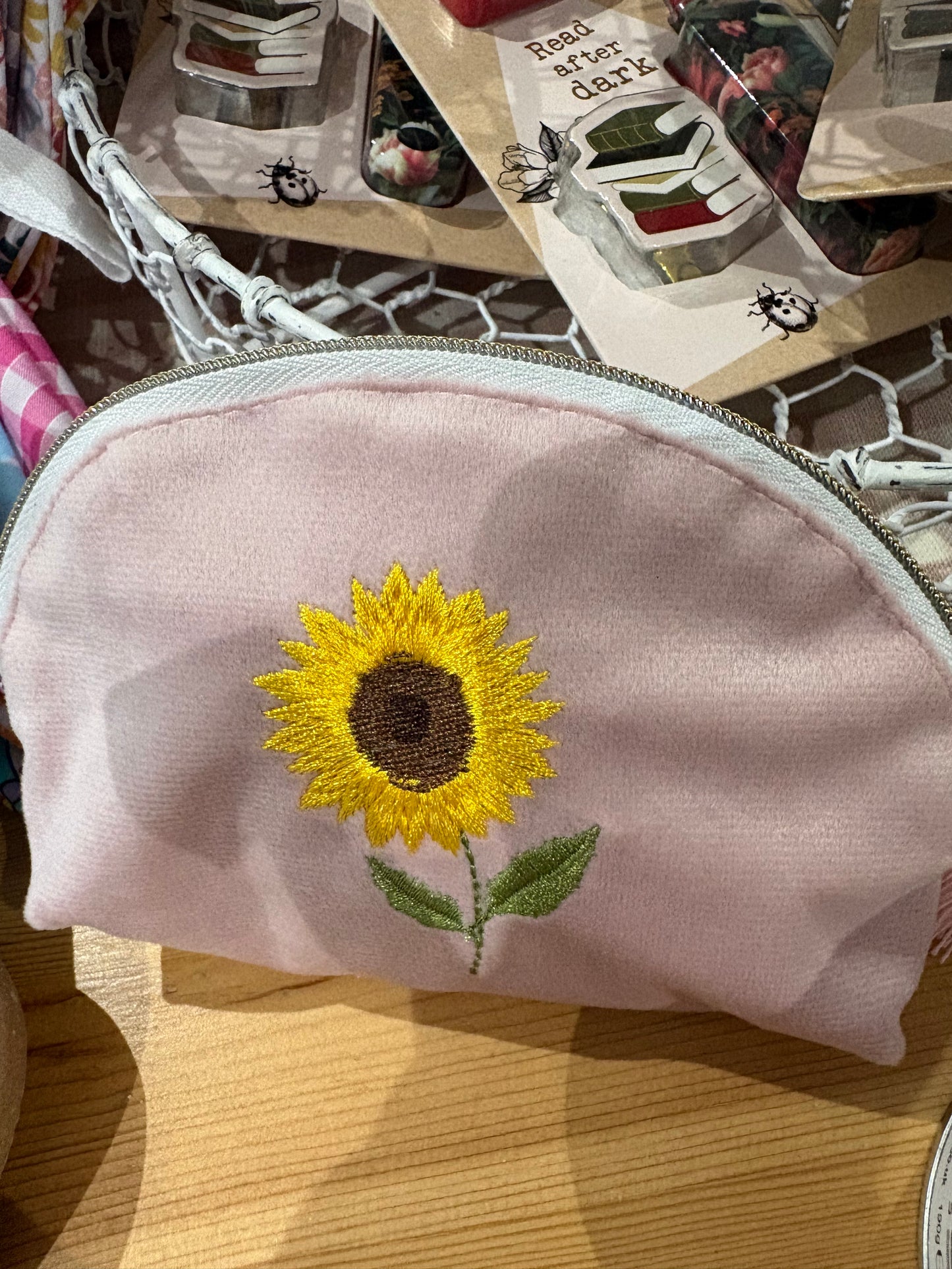 Sunflower embroidered pink velvet purse