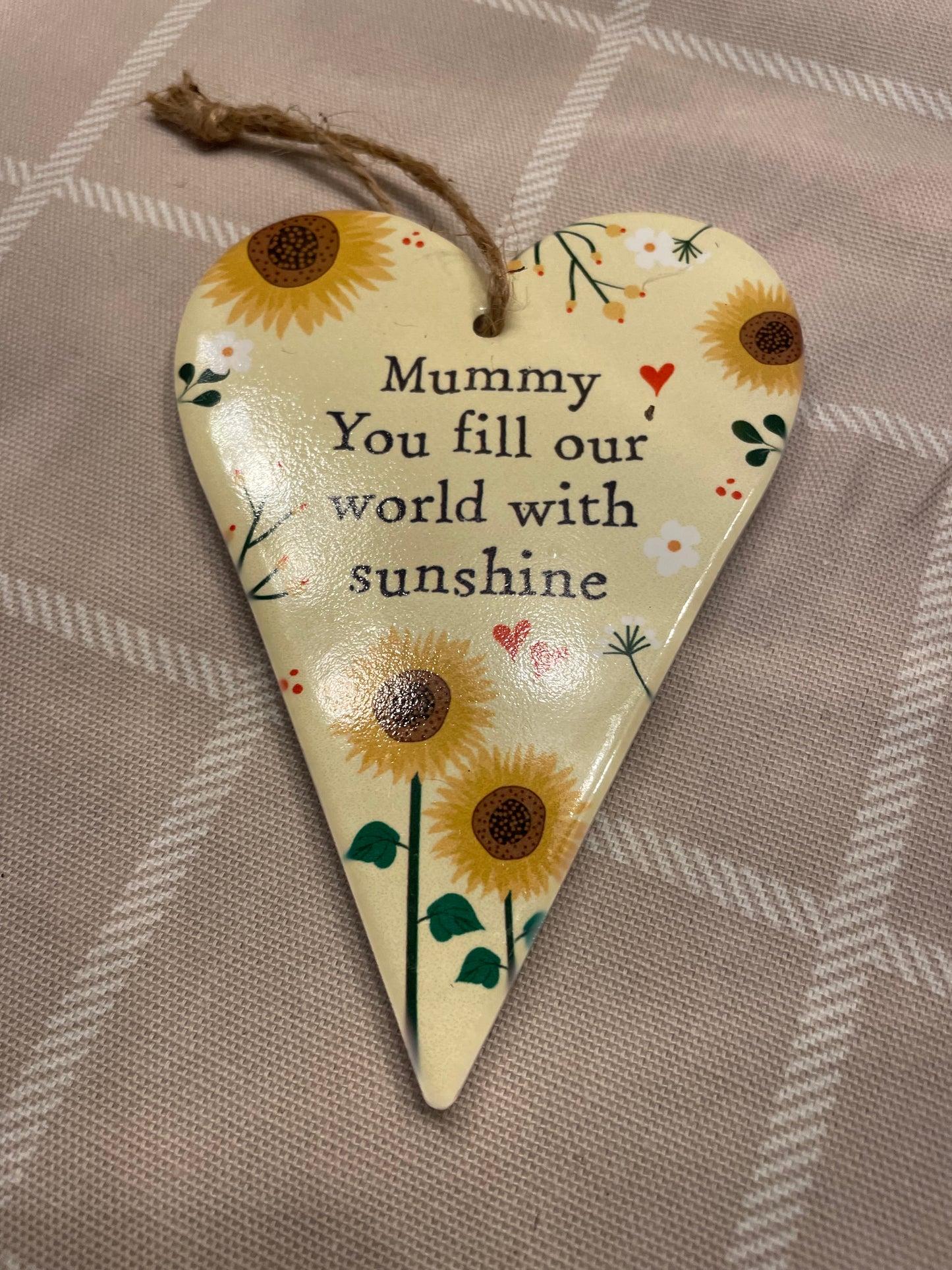 Spring floral ceramic heart with words mummy you fill our world with sunshine