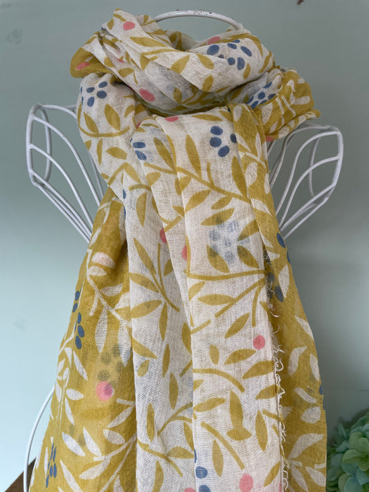 Flora & Fauna design scarf - mustard