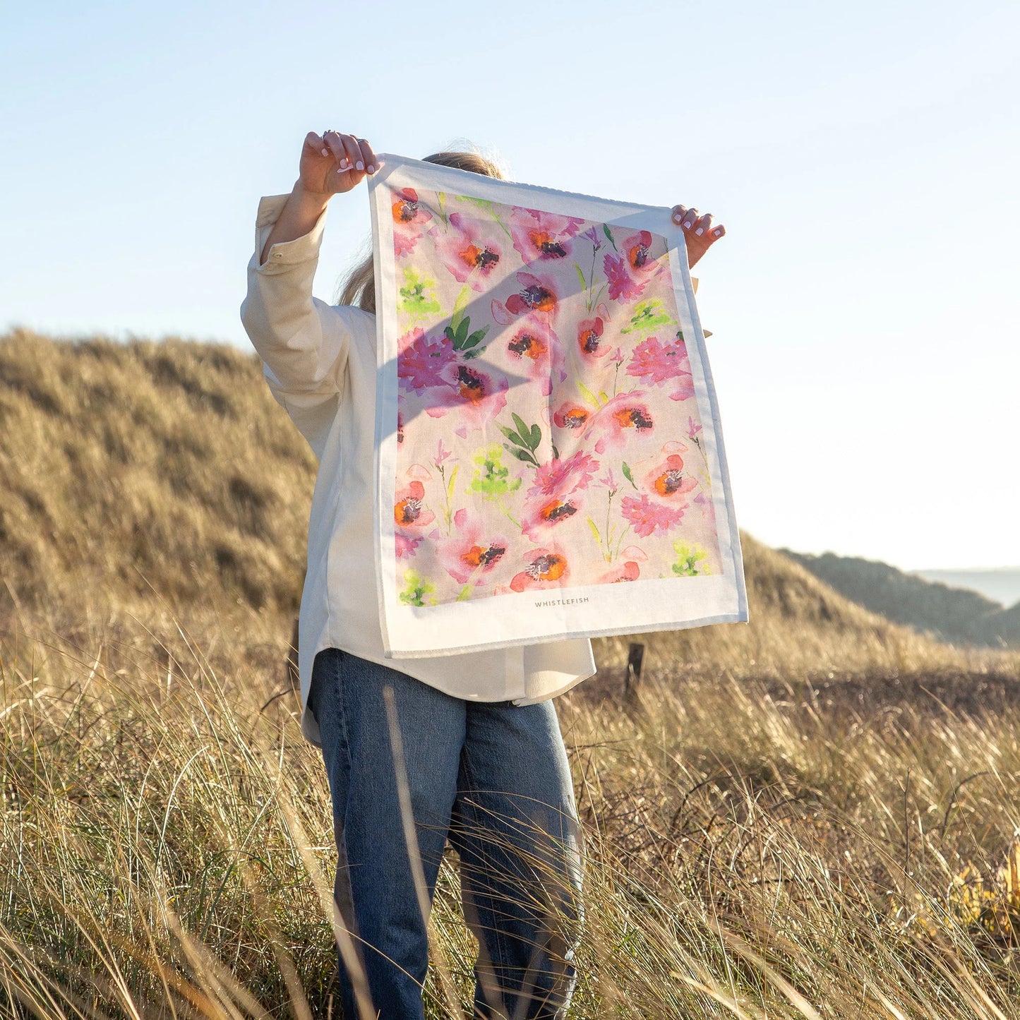 Orange poppies design - tea towel