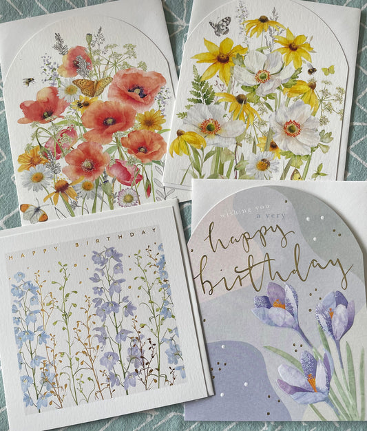 Pack of 4 - recycled, British - made, Eco friendly cards - flowers
