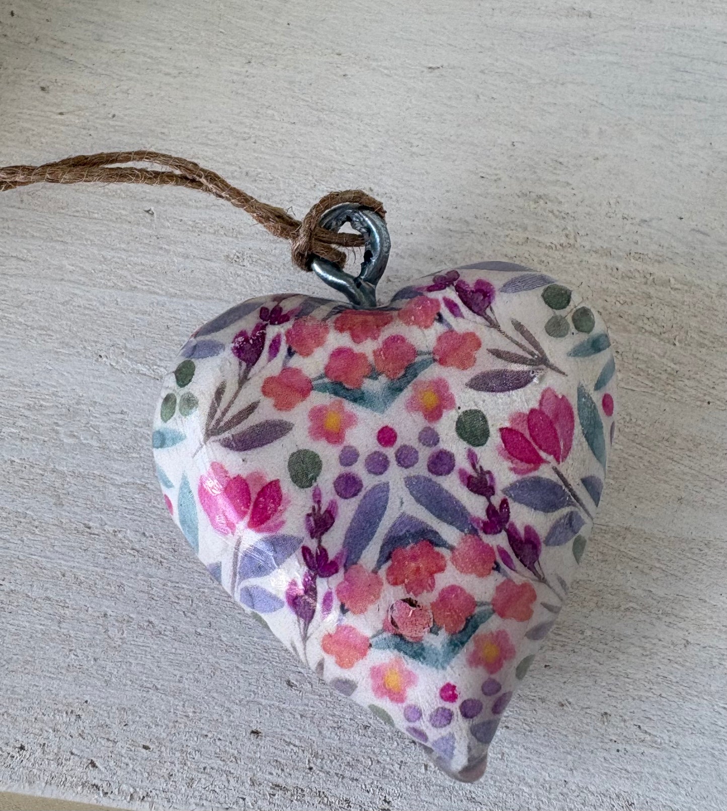 Pink flower heart wood