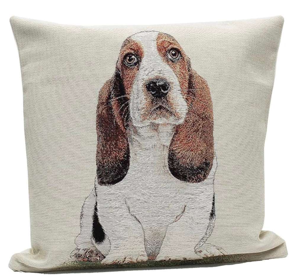 Basset hound tapestry cushion