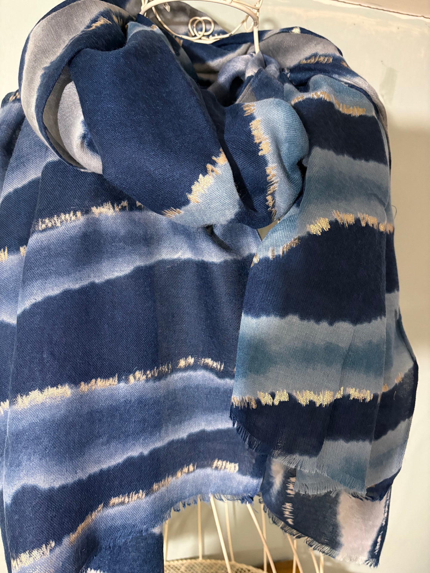 Blue and gold foil design scarf lovely soft material