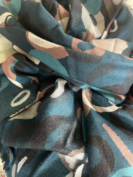 Cashmere feel scarf - teal - geometric design
