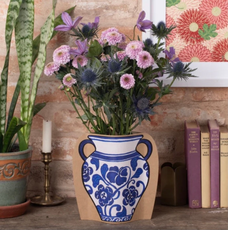 Reversible cardboard design vase- blue and white