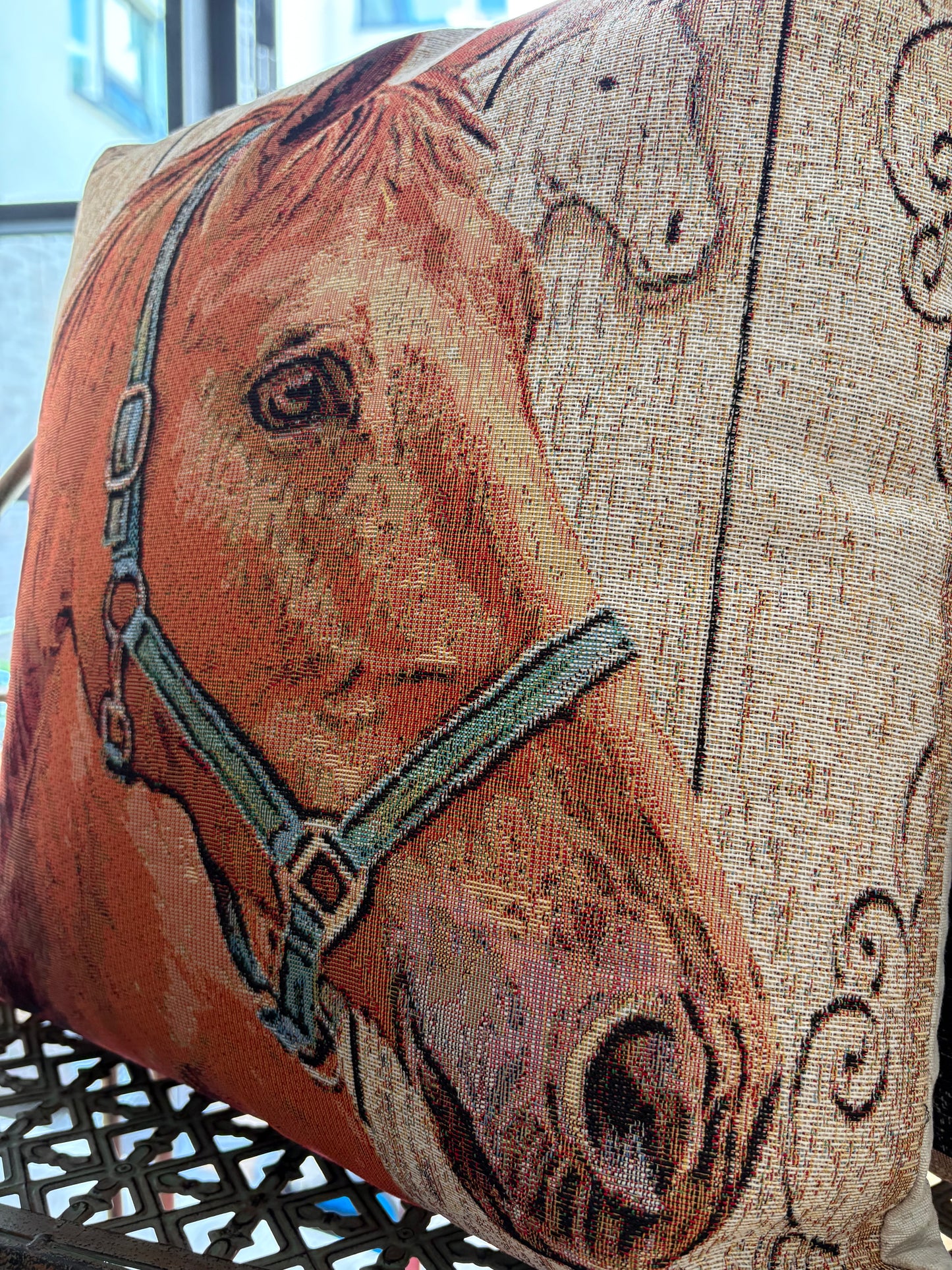 Horse tapestry cushion approx 45x45 cm