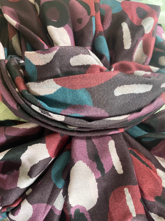 Cashmere feel scarf - purple - geometric design