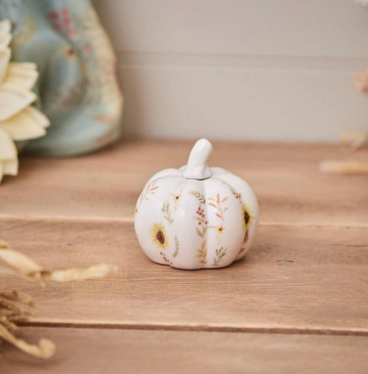 Hand painted floral ceramic pumpkin - small
