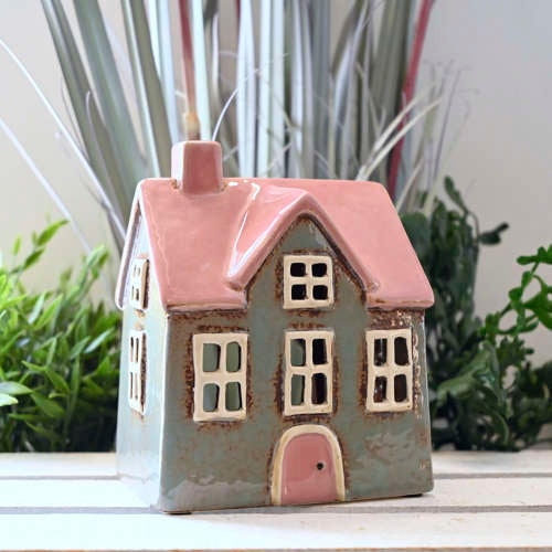 Village pottery - pink/grey cottage