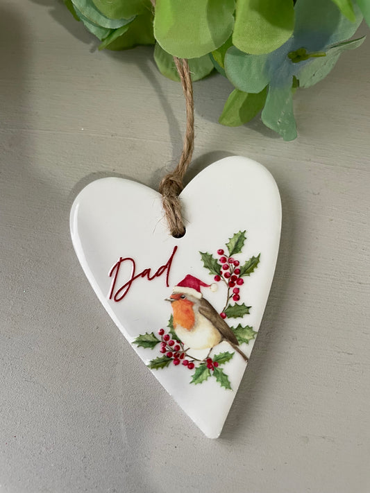 Robin ceramic heart - dad