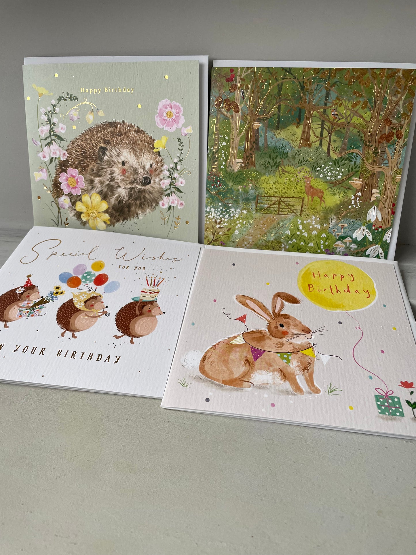 Beautiful card pack of 4 - printed in Britain on 100% recycled card - woodland animals