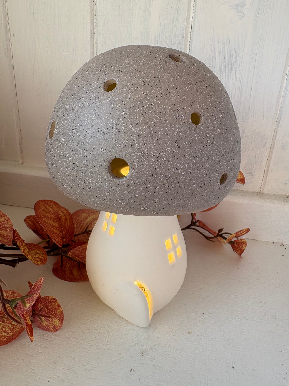 Mushroom LED house grey battery operated
