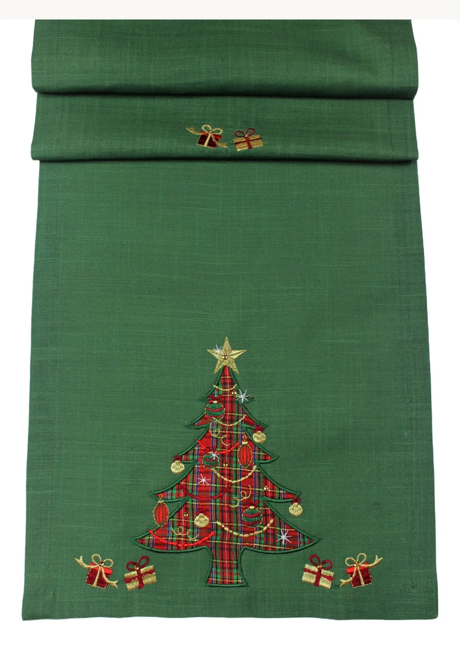 Christmas tree embroidered table runner
