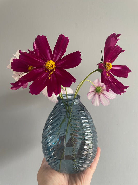 Glass stem vase - blue