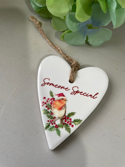 Robin ceramic heart - someone special