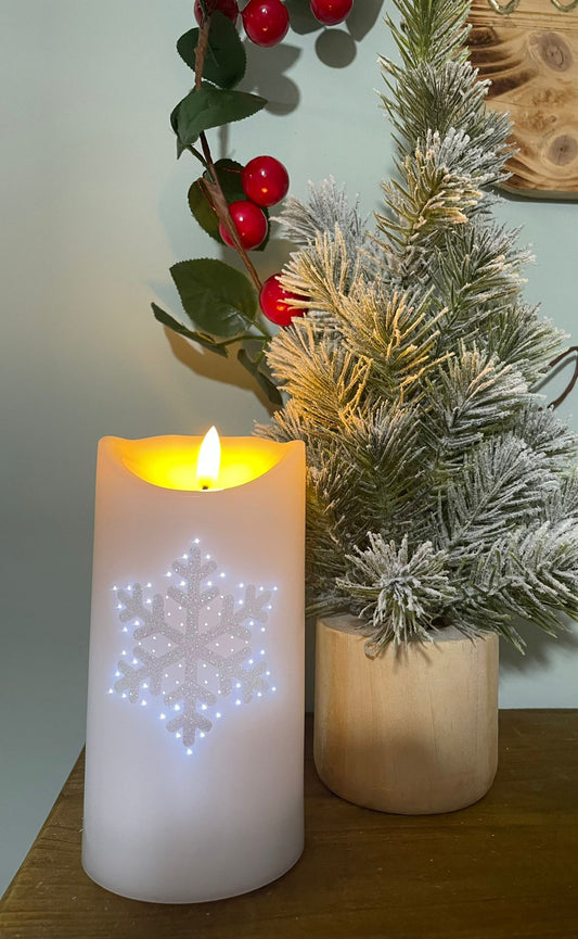 Twinkle snowflake church candle - White Snowflake
