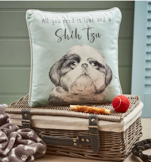 Shitzu dog velour fabric cushion