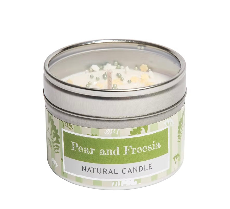Pear and freesia natural candle sprinkle finish