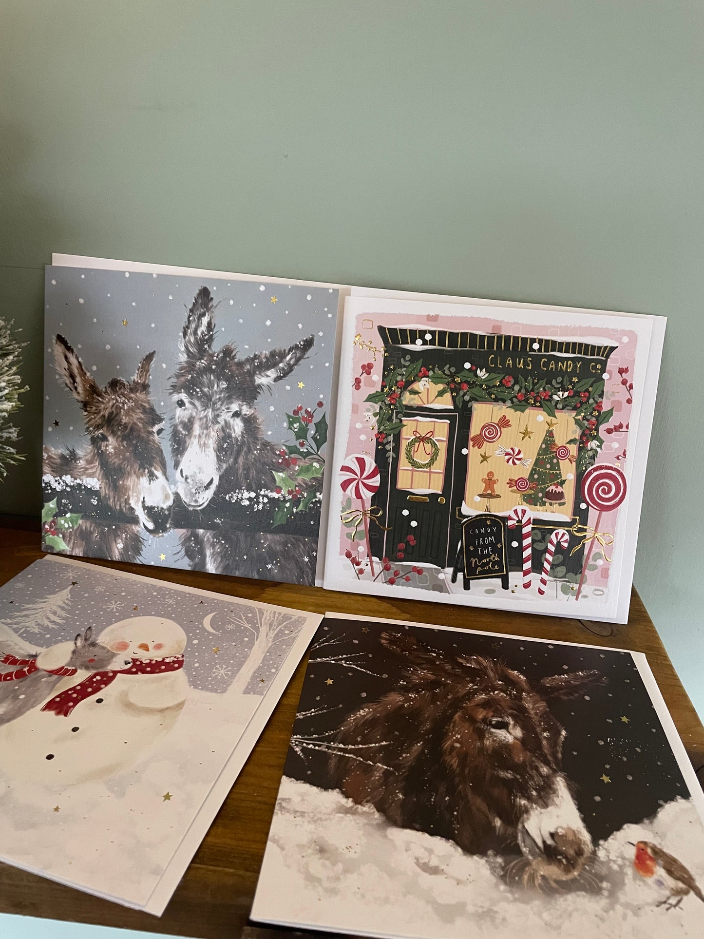 Christmas card pack of 4 - printed in Britain on 100% recycled card - donkey
