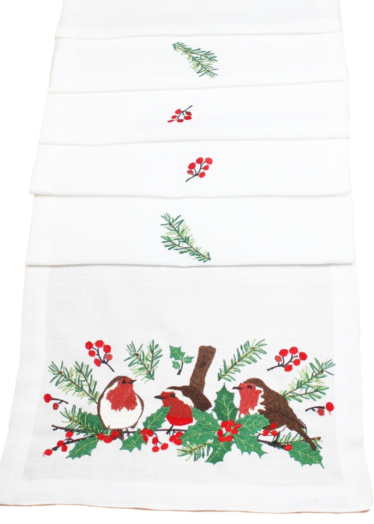 Robin embroidered table runner