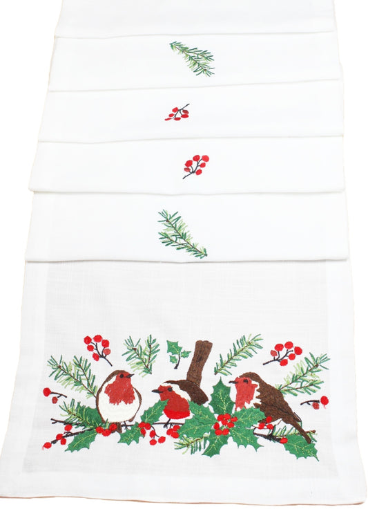 Robin embroidered table runner