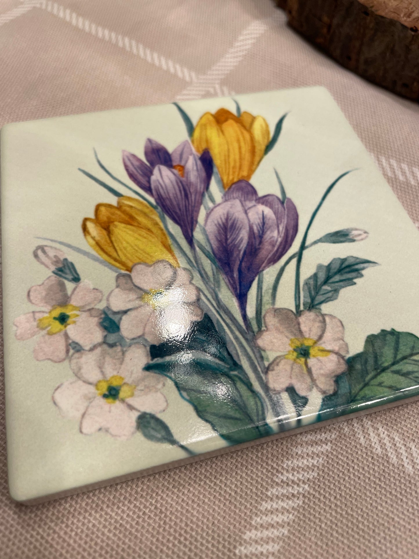 Spring crocus ceramic coaster