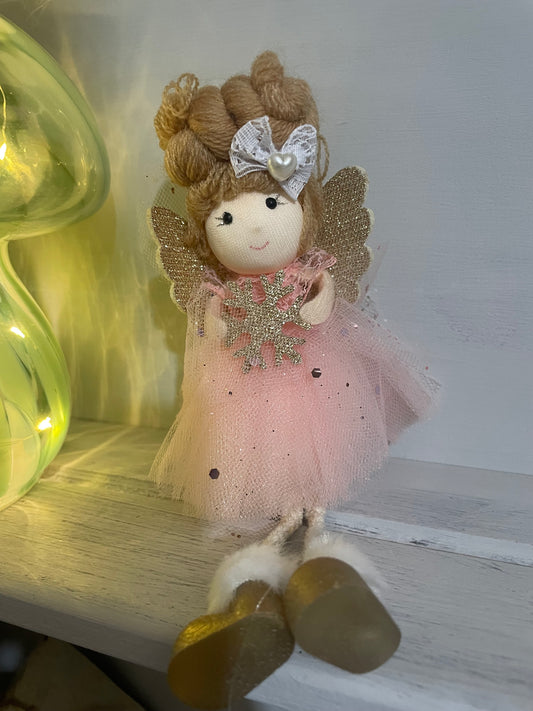 White sparkle angel -festive fairy shelf sitter decoration - pink