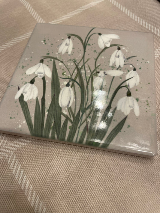 Spring floral snowdrops coaster