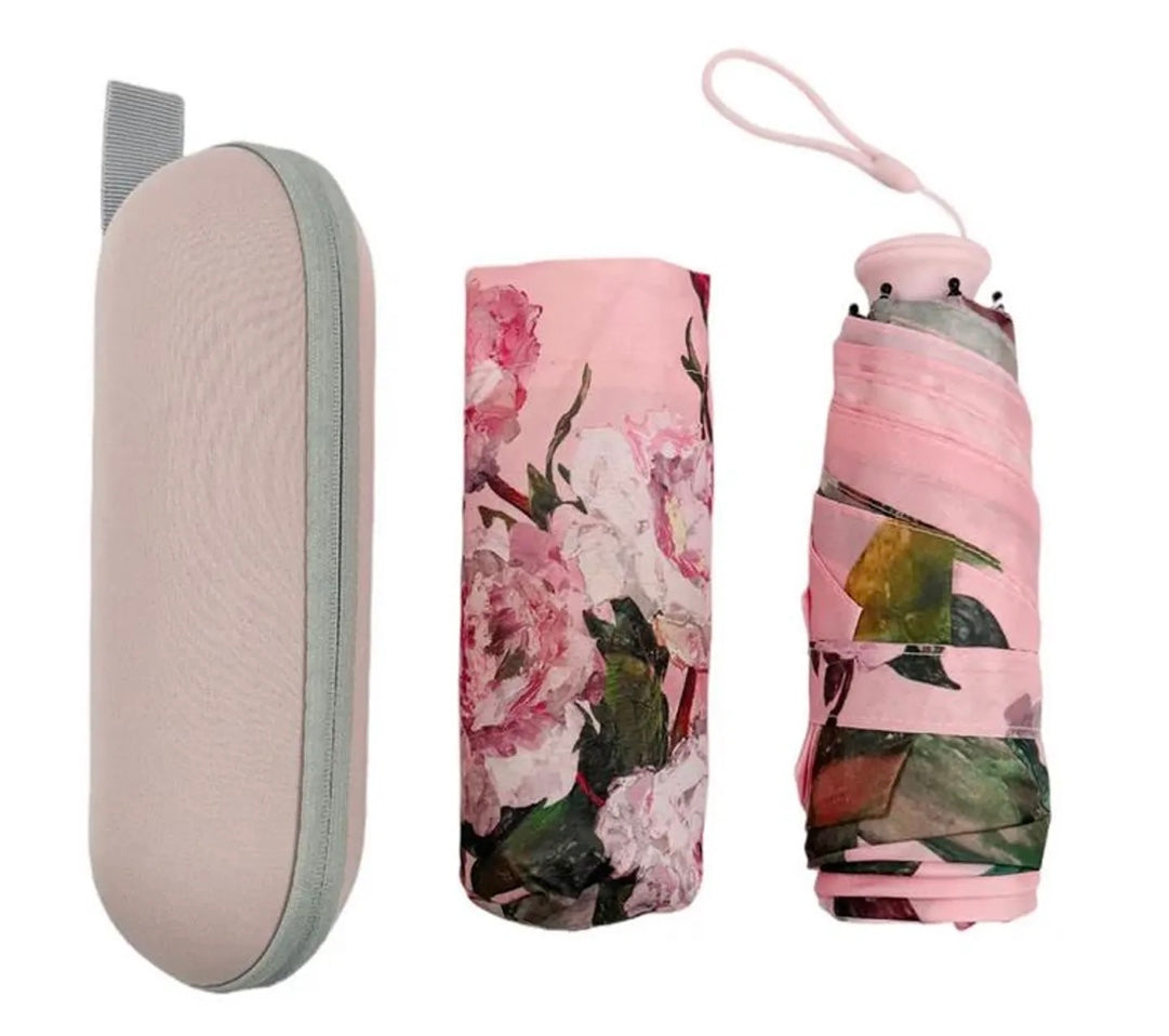 Pink floral pretty design umbrella in travel case