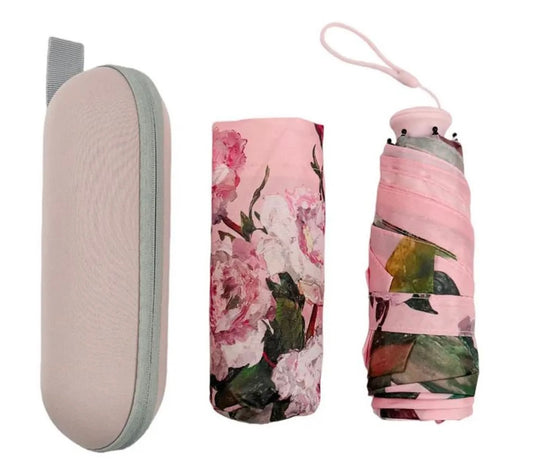 Pink floral pretty design umbrella in travel case