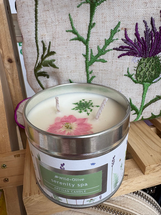 Serenity spa pressed flower artisan candle