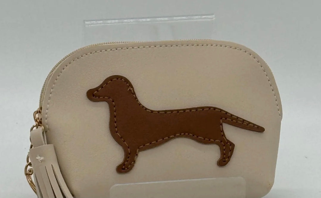 Dachshund design zipped coin purse - cream